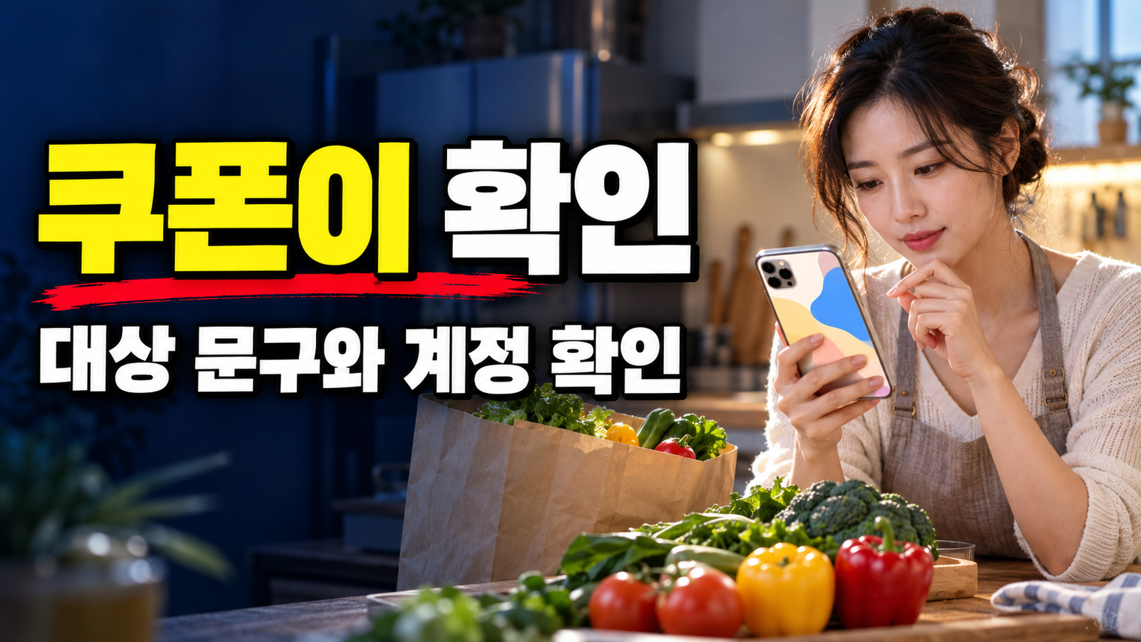 쿠폰이 안 보일 때, 쓱 장보기 페스타 대상 문구와 내 계정 점검표 관련 핵심 정보를 상징적으로 보여주는 썸네일 이미지