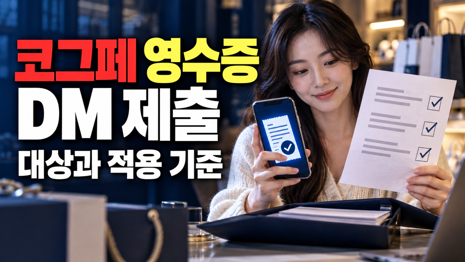 코리아 그랜드 페스티벌 소비인증 영수증 DM 제출 온라인 구매도 참여 가능할까? 코그페 소비인증의 구매 경로와 인정 기간 관련 핵심 정보를 상징적으로 보여주는 썸네일 이미지