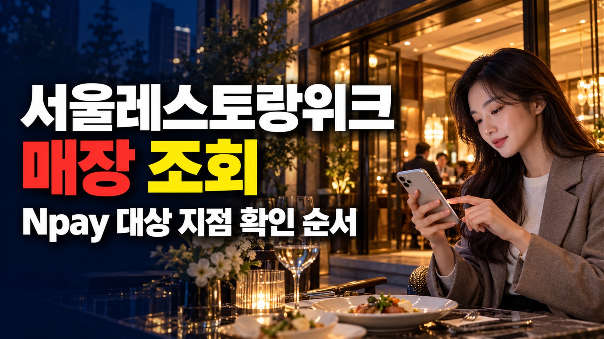방문 전 지점부터 찾기, 서울레스토랑위크 Npay 대상 매장 조회 순서 관련 핵심 정보를 상징적으로 보여주는 썸네일 이미지