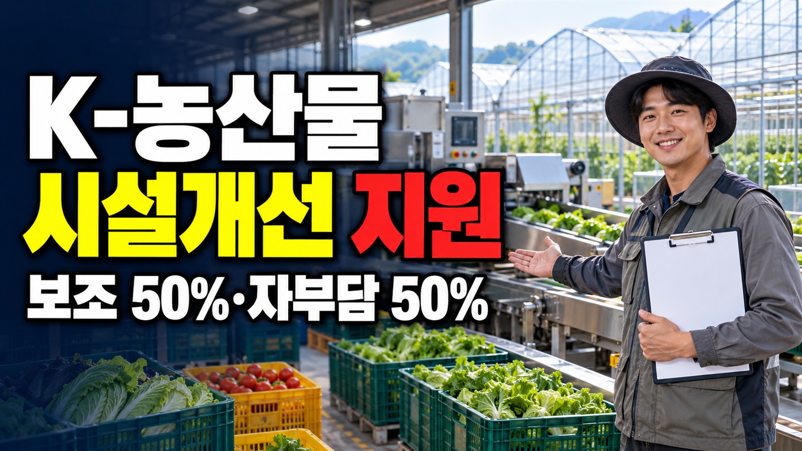 보조 50%·자부담 50%로 안내된 K-농산물 시설개선 지원, 한도액은 별도 확인 관련 핵심 정보를 상징적으로 보여주는 썸네일 이미지