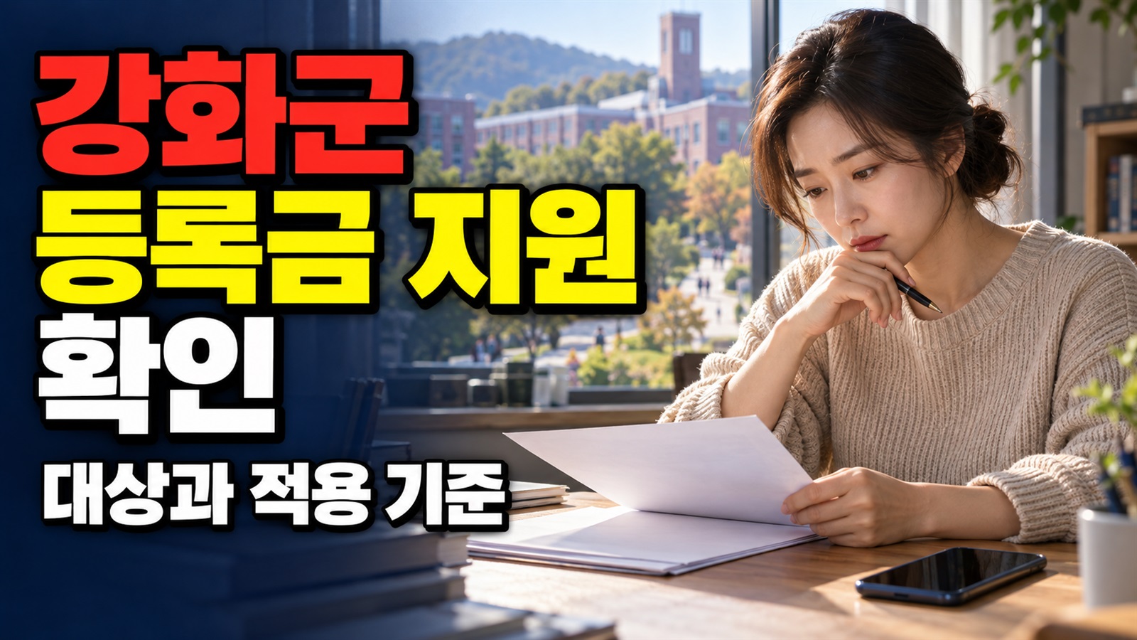 강화군 등록금 지원, 부모 거주 3년 미만도 가능할까? 합산 10년 조건 확인 관련 핵심 정보를 상징적으로 보여주는 썸네일 이미지