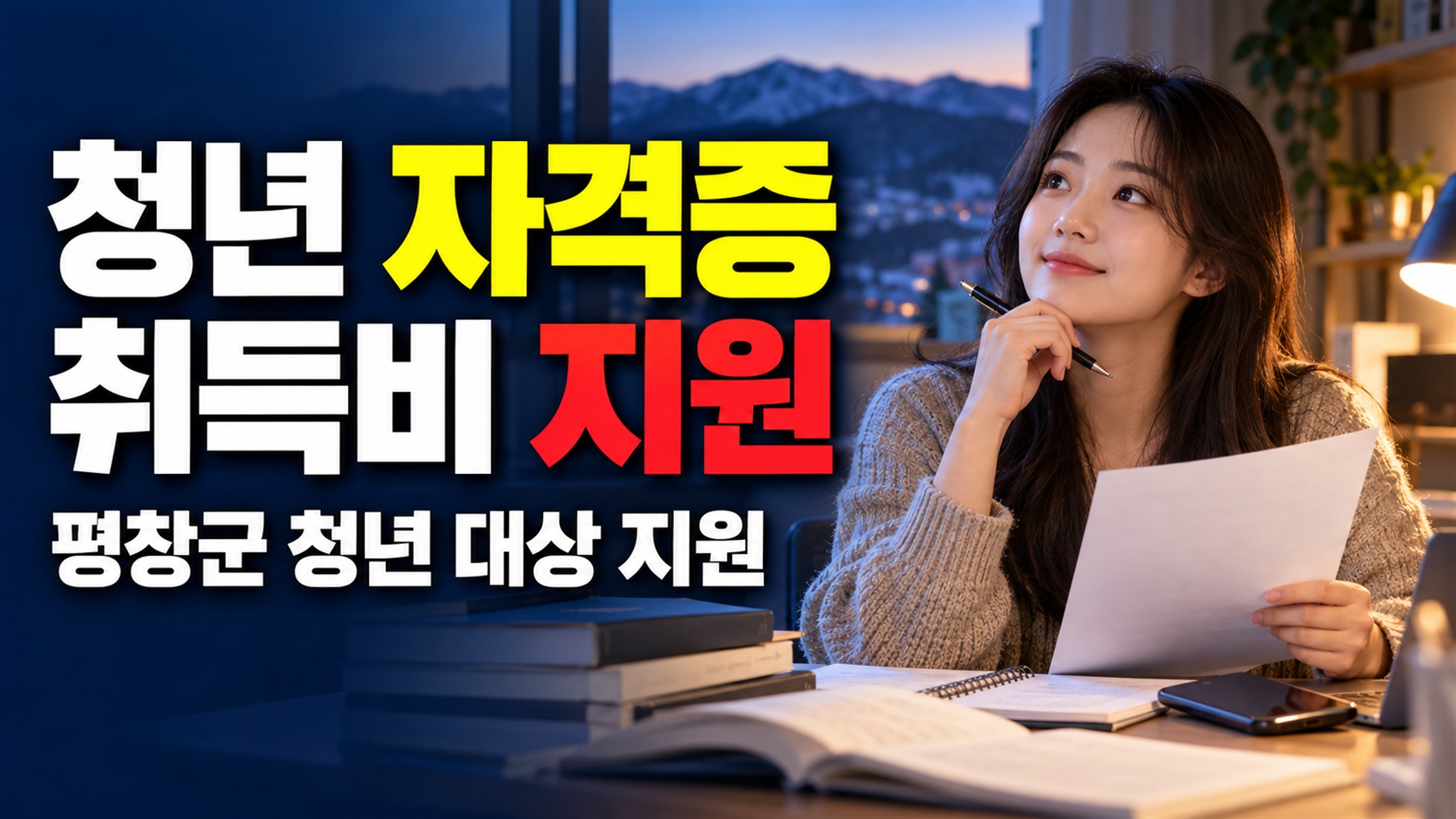 평창군 청년 자격증 취득비 지원 관련 핵심 정보를 상징적으로 보여주는 썸네일 이미지