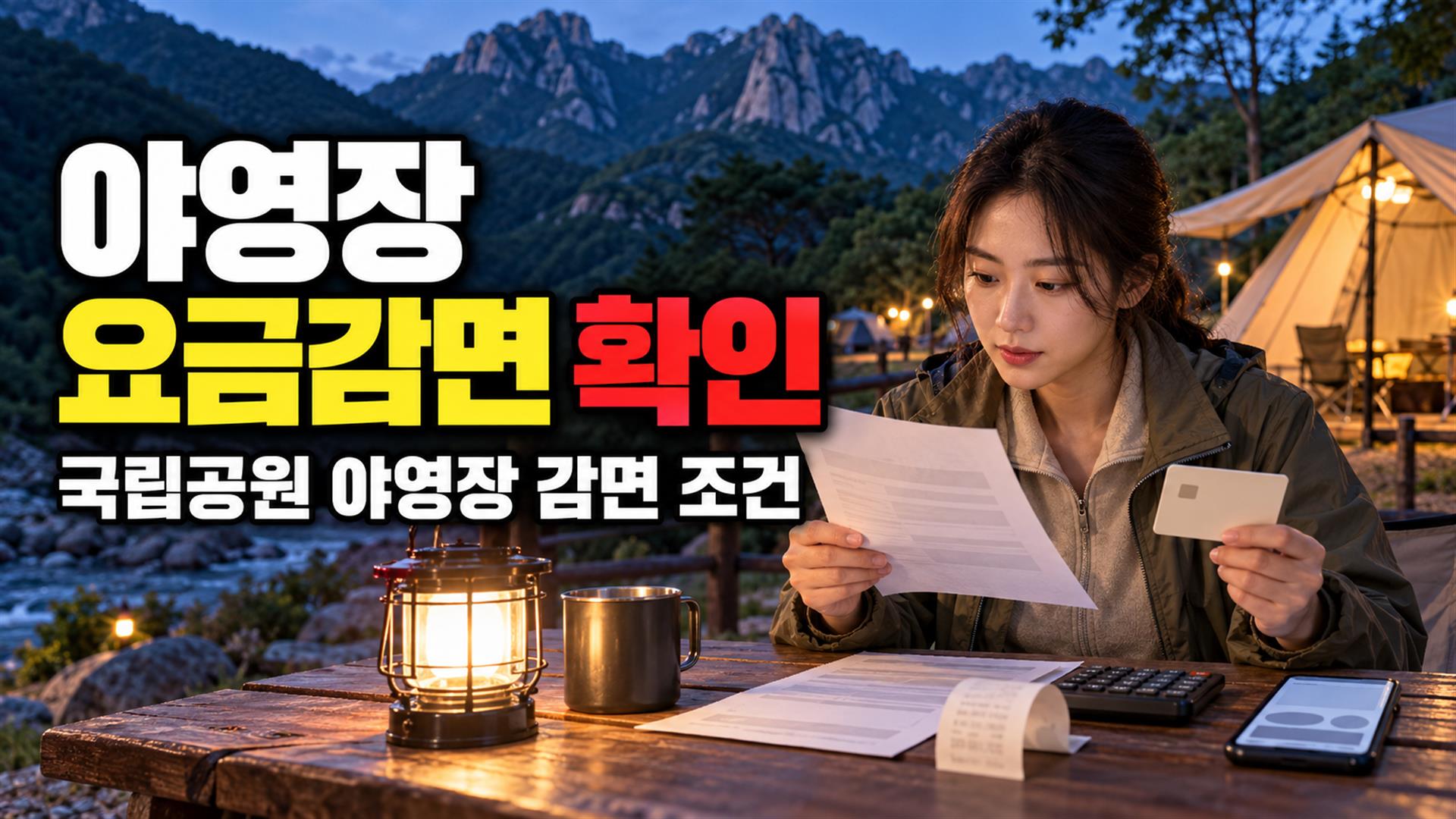 국립공원 이용요금 감면(야영장) 관련 핵심 정보를 상징적으로 보여주는 썸네일 이미지