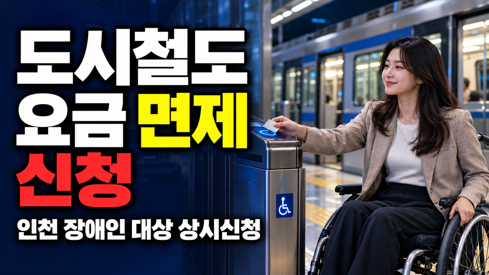 마감일 찾기 전, 인천 장애인 도시철도 요금 면제는 상시신청 관련 핵심 정보를 상징적으로 보여주는 썸네일 이미지