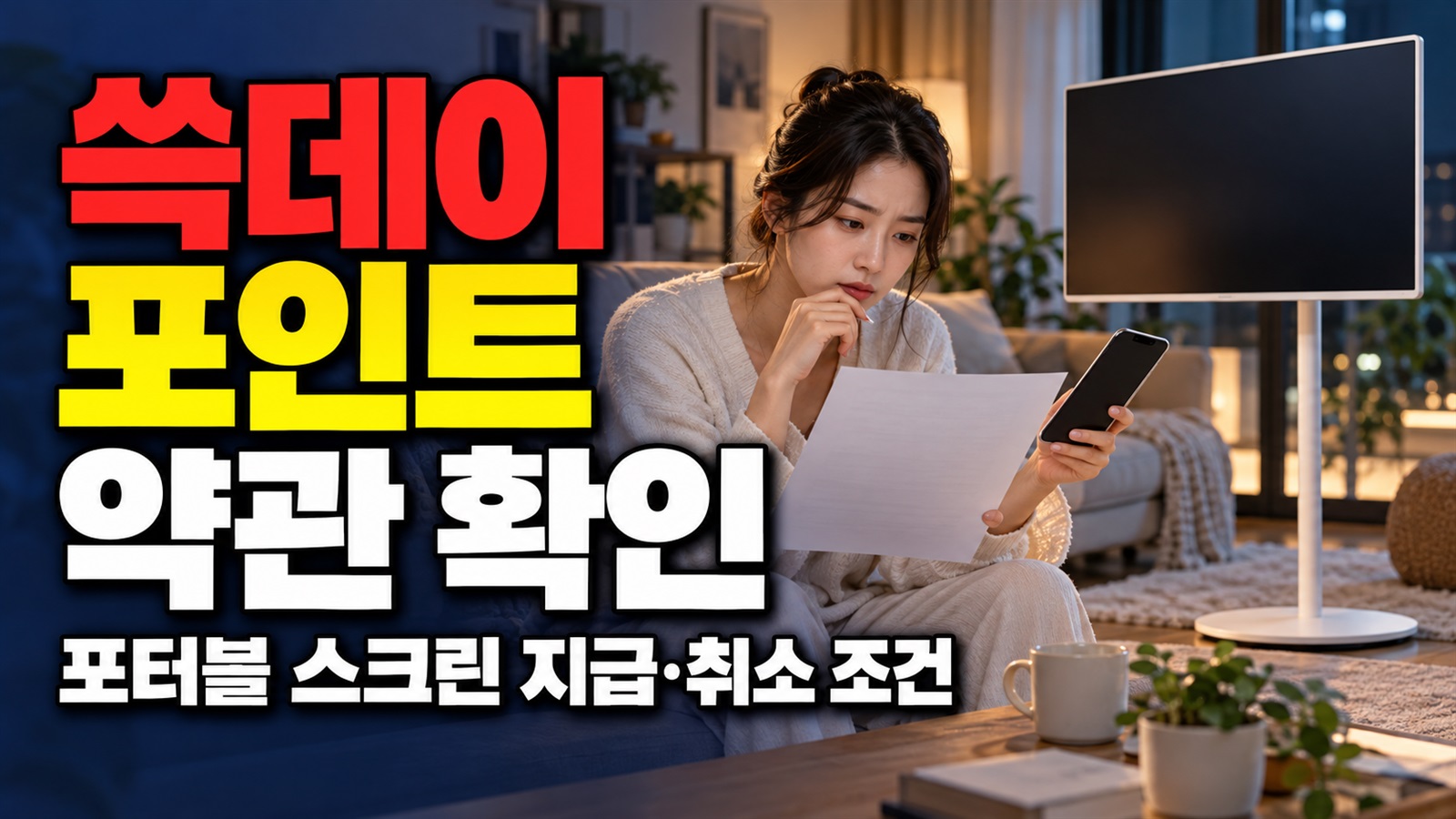 포인트가 안 들어왔다면, 쓱데이 포터블 스크린 지급·취소 약관부터 관련 핵심 정보를 상징적으로 보여주는 썸네일 이미지
