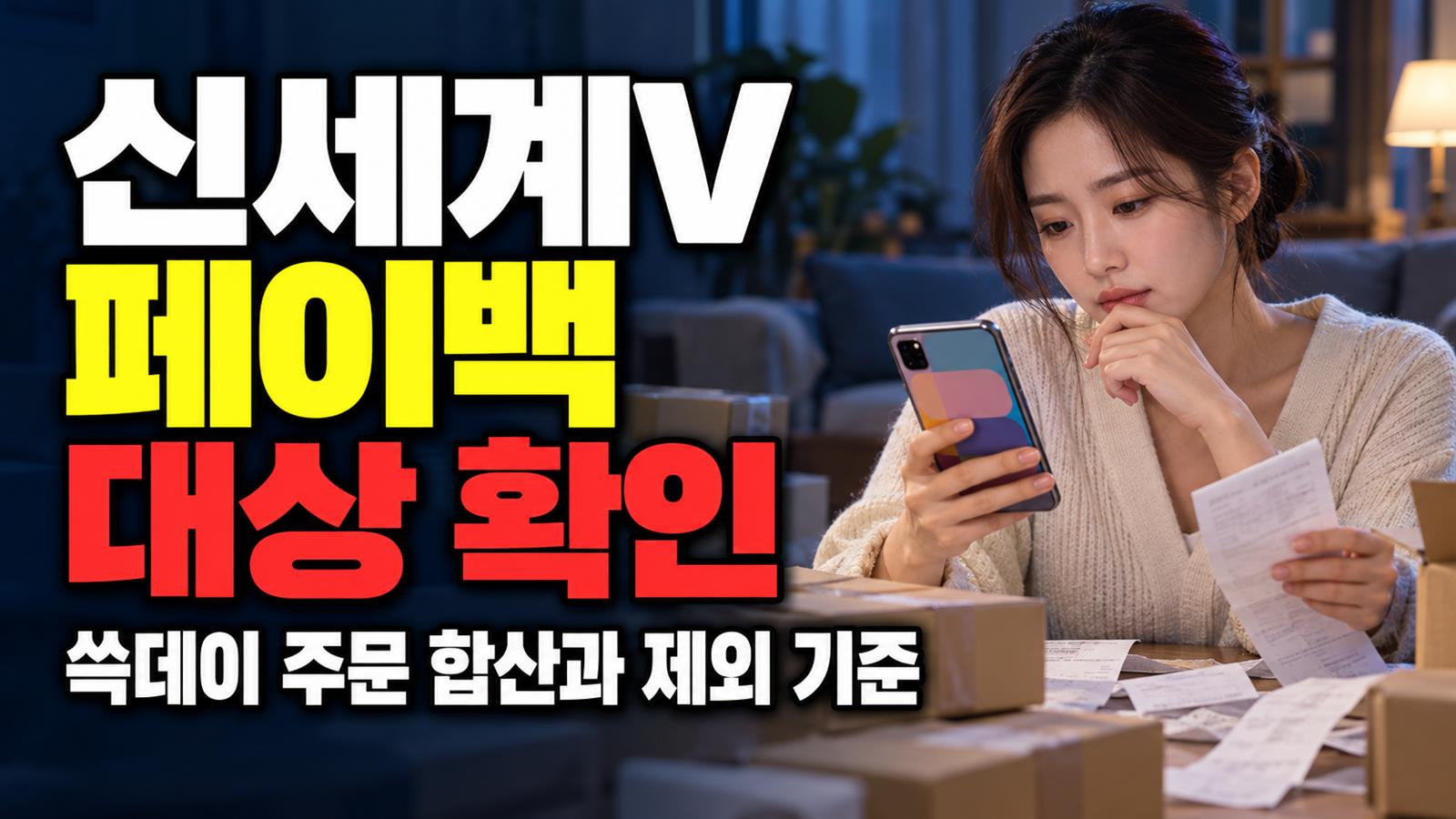 나도 해당될까? 신세계V 쓱데이 페이백 주문 합산 대상과 제외 기준 관련 핵심 정보를 상징적으로 보여주는 썸네일 이미지